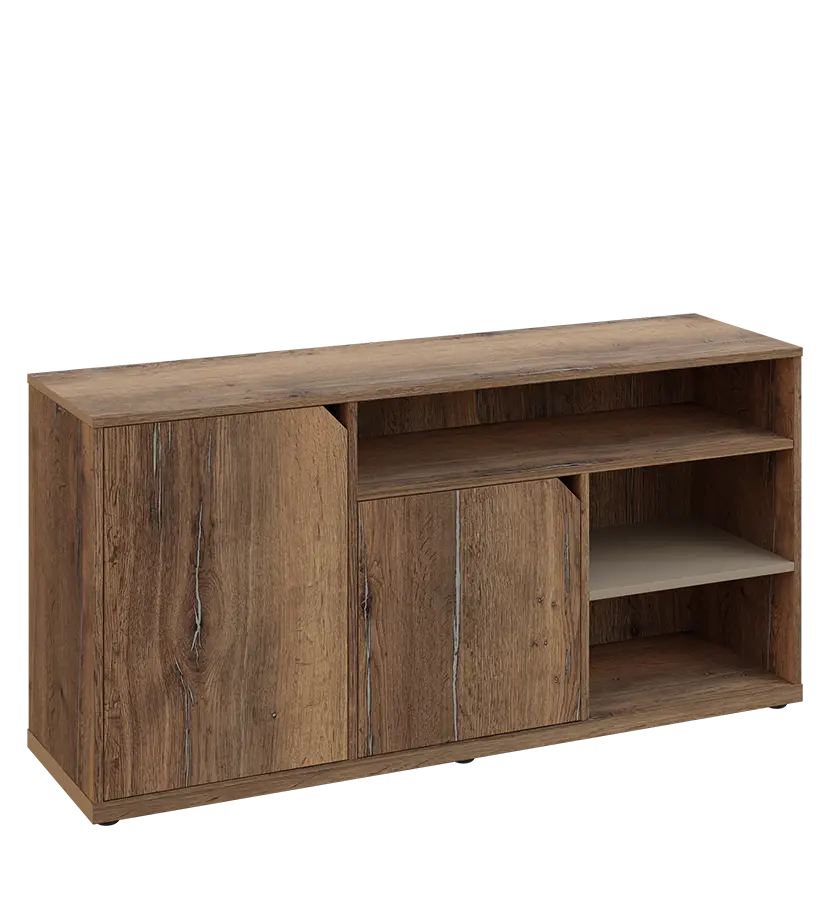 KU2-15DN3 L skříňka nízká 2-dveřová, nika, 740x1522x400, provedení levé, korpus a dvířka dub halifax cínový/police latte